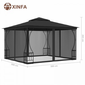 Outdoor Gazebo Canopy Garden Waterproof Gazebos With Black Four Sided Mosquito Net,Black